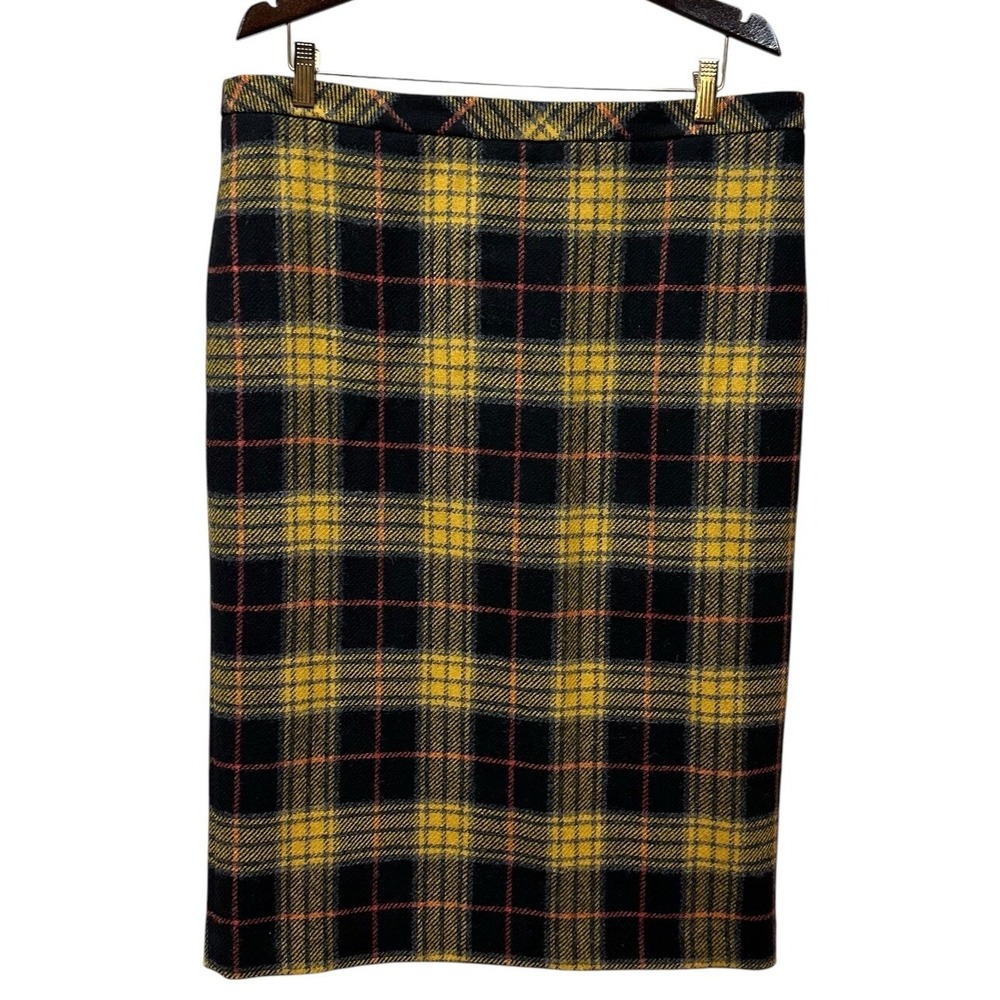Pure Collection Pure Wool Tartan Midi Skirt Yellow Check Size US 14/16 NEW